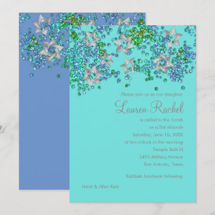 Convite Bat Mitzvah Silver Star Glittery Confetti