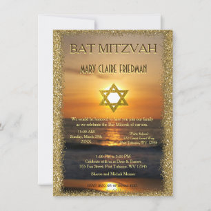 Convite Bat Mitzvah   Sol Ouro e areia
