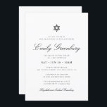 Convite Bat Mitzvah Star de David Minimalista Moderno<br><div class="desc">Design é composto por tipografia sans serif e por tipografia cursiva de escrita lúdica sobre um fundo simples. Disponível aqui: http://www.zazzle.com/store/selectpartysupplies</div>
