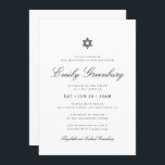Convite Bat Mitzvah Star de David Minimalista Moderno<br><div class="desc">Design é composto por tipografia sans serif e por tipografia cursiva de escrita lúdica sobre um fundo simples. Disponível aqui: http://www.zazzle.com/store/selectpartysupplies</div>