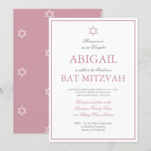 Convite Bat Mitzvah Star de David Pink Hebraico judeu