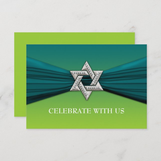 Convite Bat Mitzvah Star Teal Elegante em qualquer cor (Frente/Verso)