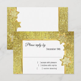 Convite Bat Mitzvah Stars Glitter RSVP Dourado