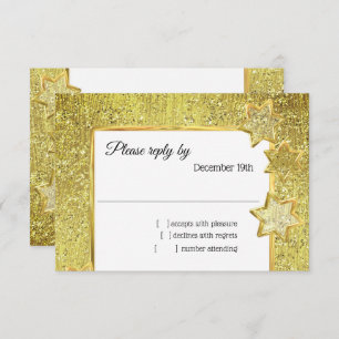 Convite Bat Mitzvah Stars Glitter RSVP Dourado