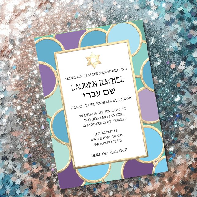Convite Bat Mitzvah Suas Cores Circulam em Dourado (Criador carregado)