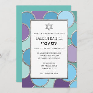 Convite Bat Mitzvah Suas Cores Círculos em Prata