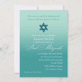 Convite Bat Mitzvah Teal Ombre com Star