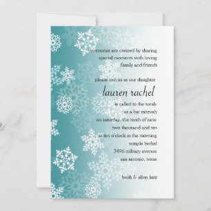 Convite Bat Mitzvah Teal White Snow Flakes