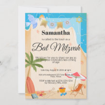 Convite Bat mitzvah: tema Praia, QR