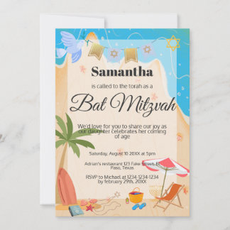 Convite Bat mitzvah: tema Praia, QR