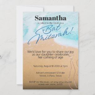 Convite Bat mitzvah: tema Praia, QR