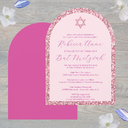 Convite Bat Mitzvah, Tradicional Elegante, Arca Rosa Glam
