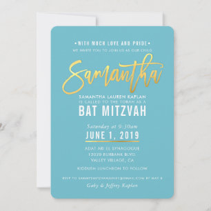 Convite BAT MITZVAH turquesa de ouro branco SAMANTHA