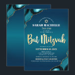 Convite Bat Mitzvah Turquesa Ombre Ágata Dourado Script Ne<br><div class="desc">Orgulhe-se, regozije e mostre esse marco da sua Bat Mitzvah favorita! Envie esse convite legal, único, moderno e personalizado com o nome hebraico para um evento inesquecível. A tipografia de escrita em falso dourado, a tipografia branca sem serifa e a Estrela de Davi em falso dourado sobrepõem um fundo degradê...</div>