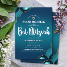Bat Mitzvah Turquoise Agate Script Moderno
