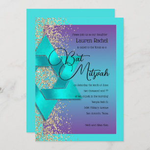 Convite Bat Mitzvah Turquoise Ombre Dourado