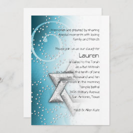Convite Bat Mitzvah Turquoise Shimmer Star de David