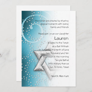 Convite Bat Mitzvah Turquoise Shimmer Star de David