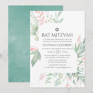 Convite Bat Mitzvah Verde Pastel Rosa