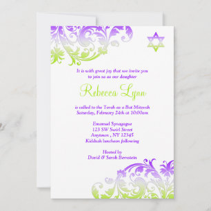Convite Bat Mitzvah Verde Roxo Elegante