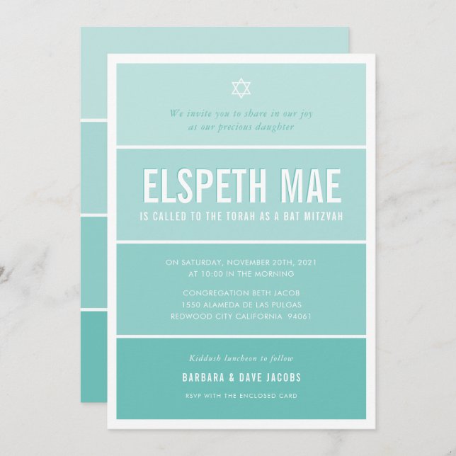 Convite BAT MITZVAH verde-verde-verde-verde-verde-verde-ve (Frente/Verso)