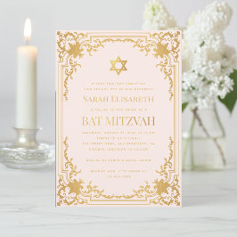Convite Bat Mitzvah Vintage Rosa Estrela de Ouro Falso Rel