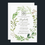 Convite Bat Mitzvah Watercolor - Estrela da Folhagem Verde<br><div class="desc">Design é composto por uma delicada folha verde de cor aquosa com uma estrela simples de David sobre um simples fundo branco.
 . 

Disponível aqui:http://www.zazzle.com/store/selectpartysupplies</div>