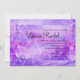 Convite Bat Mitzvah Watercolor Streak Purple Star de David