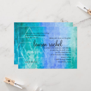 Convite Bat Mitzvah Watercolor Streaks Blue Star