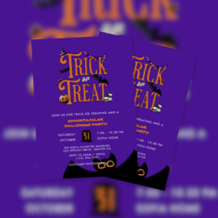 Convite Bat Pumpkin Roxo Tric ou Treat Halloween Party