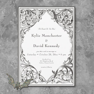 Convite Bat Vitoriano até Casamento Negro e Branco da Mort