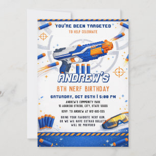 Convite Batalha de Aniversário com Blaster de Dardos Nerf