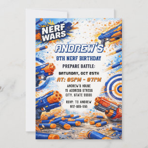 Convite Batalha de Dardos Nerf de Aniversário dos Custom K