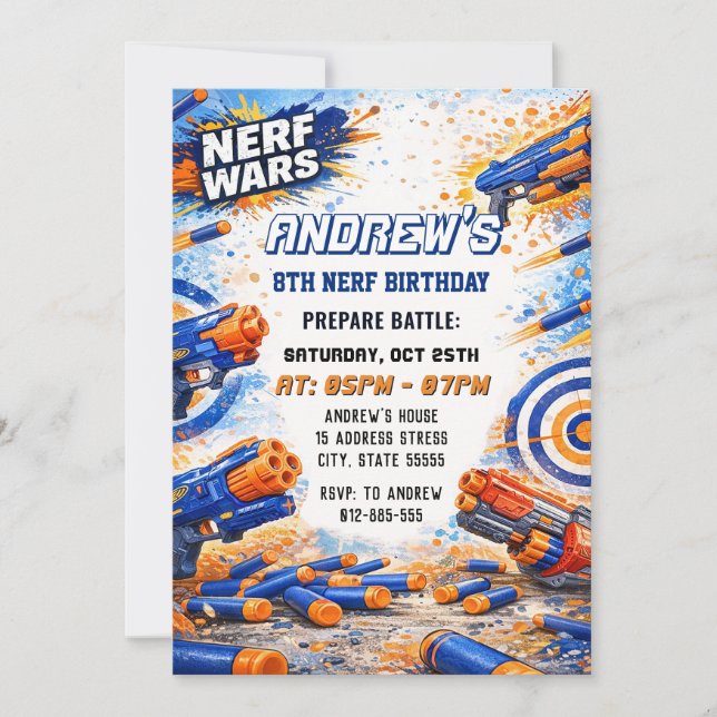 Convite Batalha de Dardos Nerf de Aniversário dos Custom K (Frente)