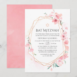 Convite Batalha de Mitzaf Geométrica Flor de Cerejeira Ros