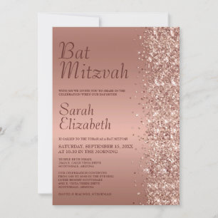 Convite Batalha de Mitzvah com Brilho em Rosa Dourado