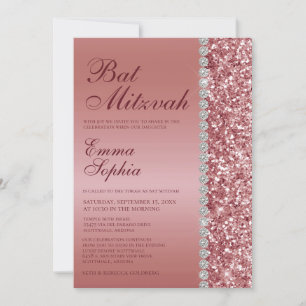 Convite Batalha de Mitzvah com Brilho em Rosa Dourado