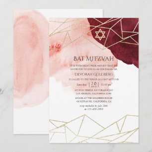 Convite Batalha de Mitzvah Geométrica em Aquarela Bege Bur