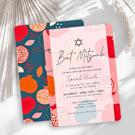 Convite Batalha do Bat Mitzvah com padrão de Romã Rosa