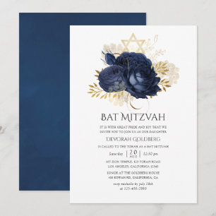 Convite Batalha Naval Azul e Dourada Rosas Vintage Shabby