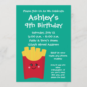 Convite Batatas fritas bonitos de Kawaii com nome feito