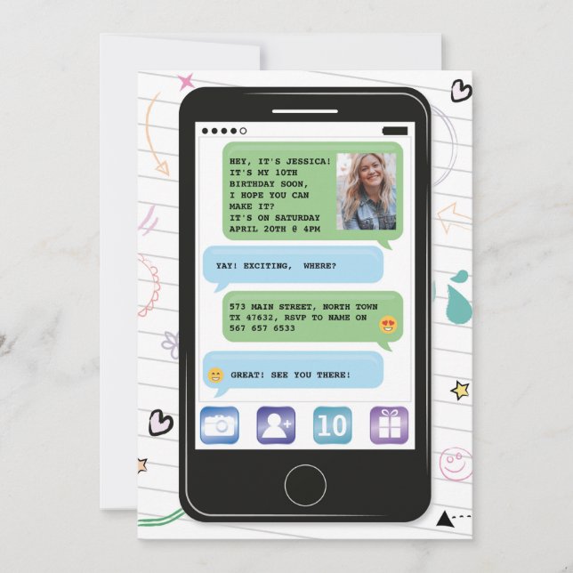Convite Bate-papo móvel Texting da foto da pilha do (Frente)