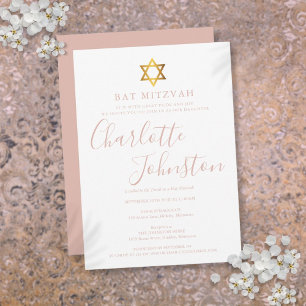 Convite Batem de Mitzvah de Rótulo Rosa Moderno