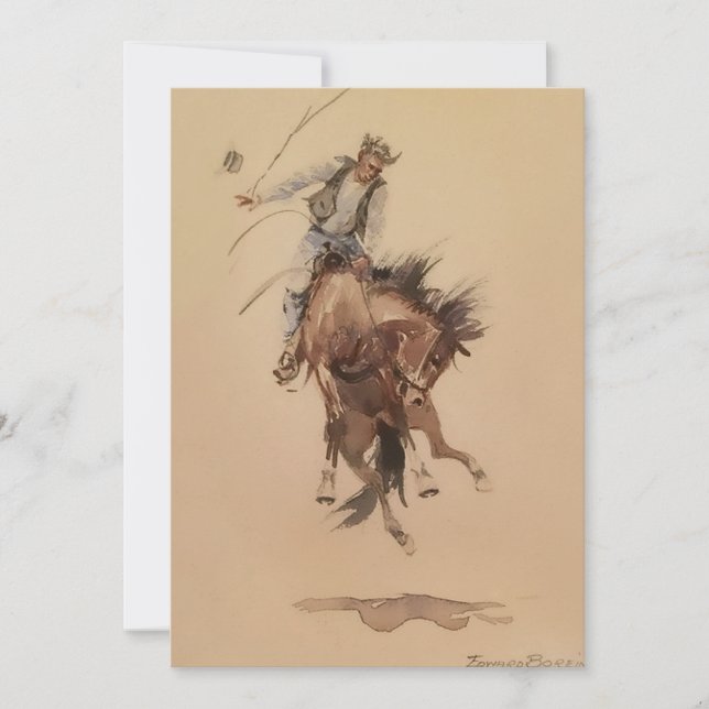 Convite Batendo mão em um bronco por Edward Borein (Frente)