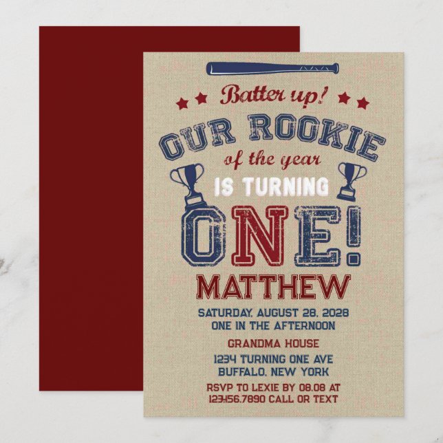 Convite Batendo Nosso Pequeno Rookie Está Virando Um (Frente/Verso)