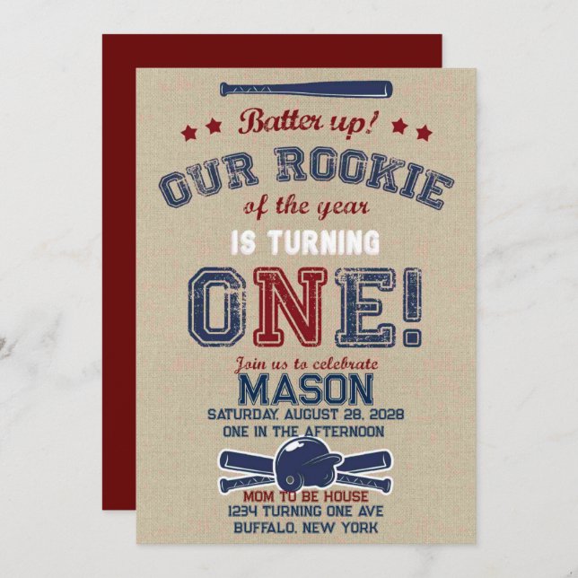 Convite Batendo Nosso Pequeno Rookie Está Virando Um (Frente/Verso)