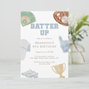 Convite Bater Preppy Blue Baseball Bow 4º Aniversário 