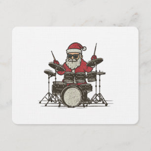 Convite Baterista Natal Engraçado Vintage Papai Noel Tocan
