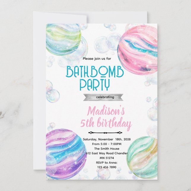 Convite Bath bomb birthday party invitation (Frente)