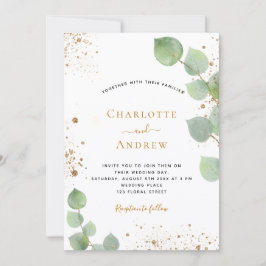 Convite Batida de ouro de eucalipto verde de casamentos